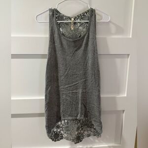 POL Gray lace crochet back Asymmetrical Sleeveless Tank Top